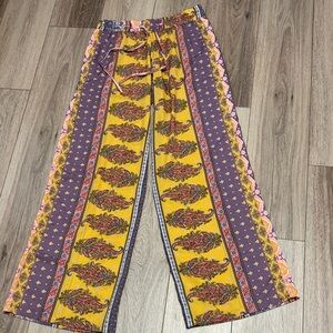 Floerns NWOT M Boho Wide-Leg LIGHTWEIGHT BEACH Pants Yellow Purple orange